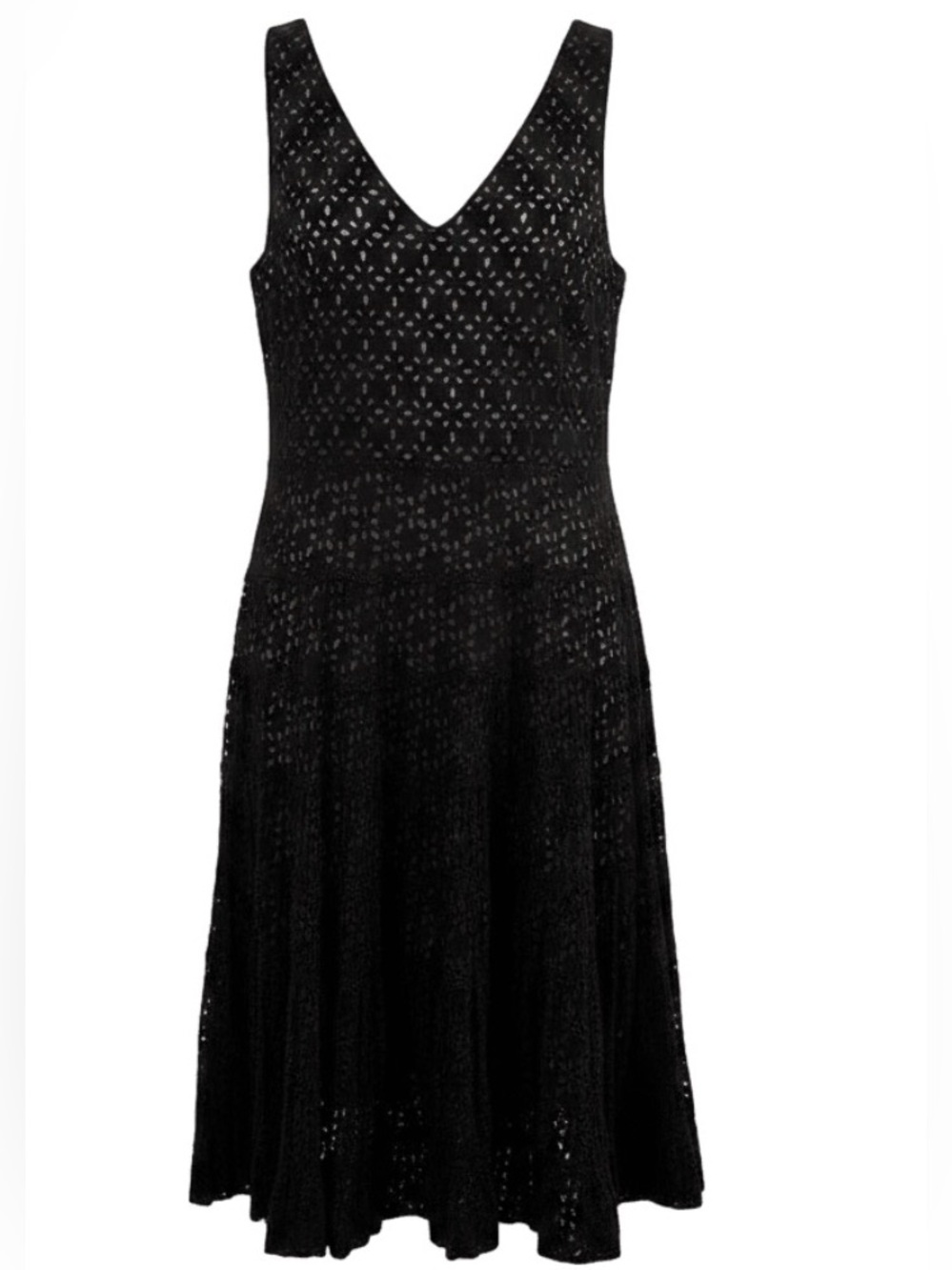 Chaudry Black Eyelet Peekaboo Sleeveless Full Skirt Dress #peasant #cowgirl (L)